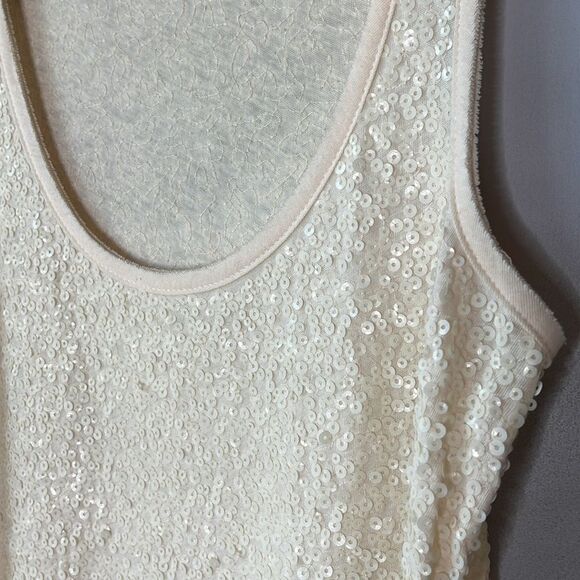 J. Crew Sequin & Terrycloth Linen Cotton Blend Tank Top Cream - Picture 4 of 8
